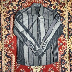 Bugatchi Men's Black and Gray Patterned Dress Shirt